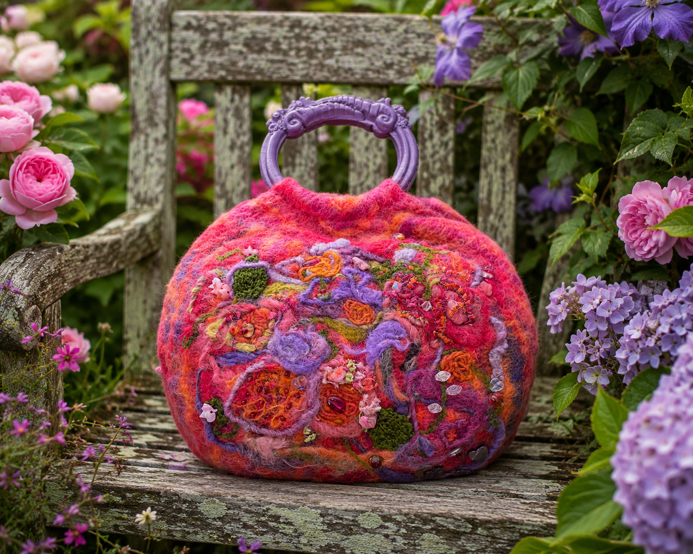 Sunset Garden Felted Handbag