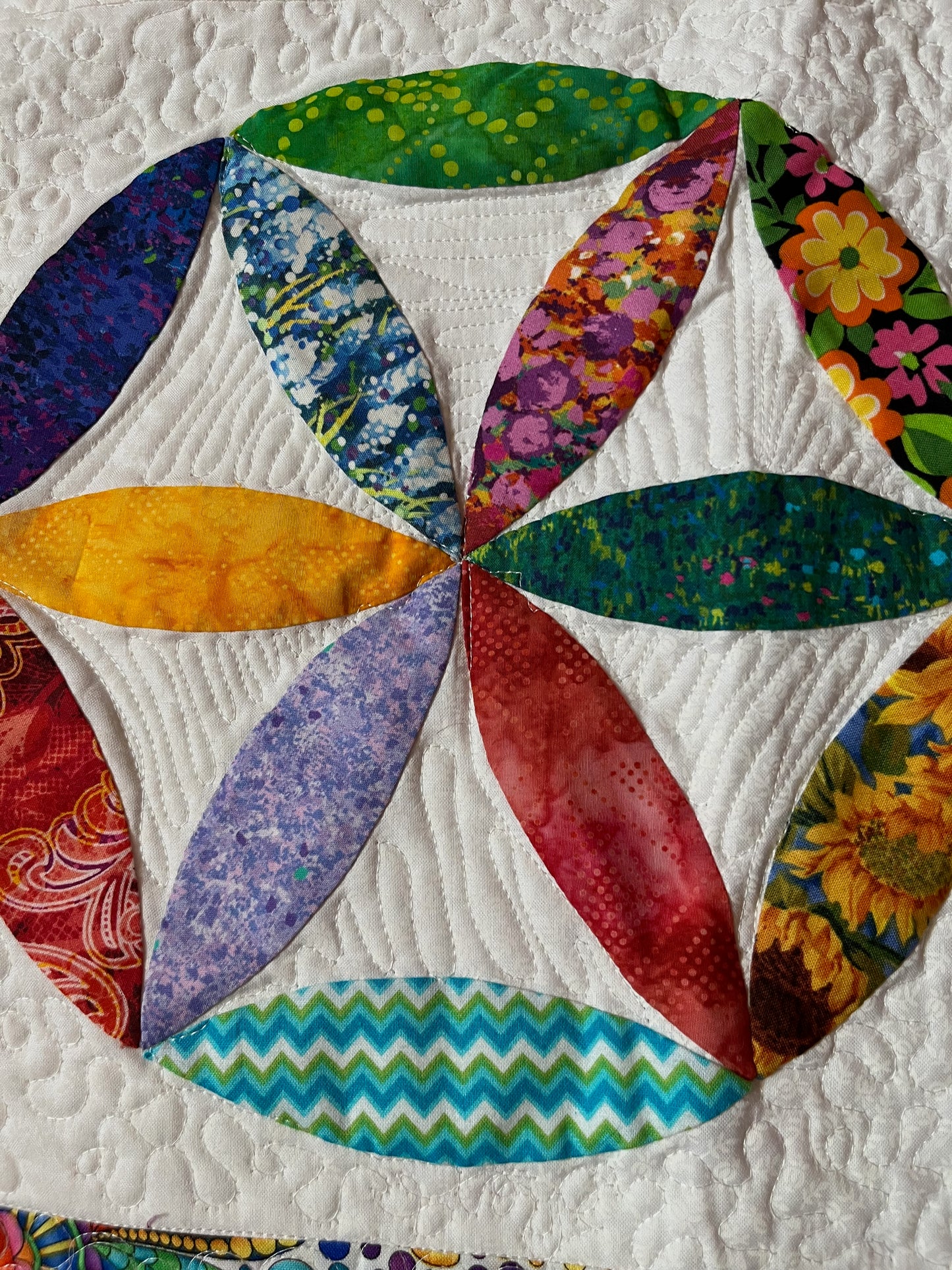 Flower Power Quilted Throw - Hand Made Appliqué - OOAK - 58" x 57"