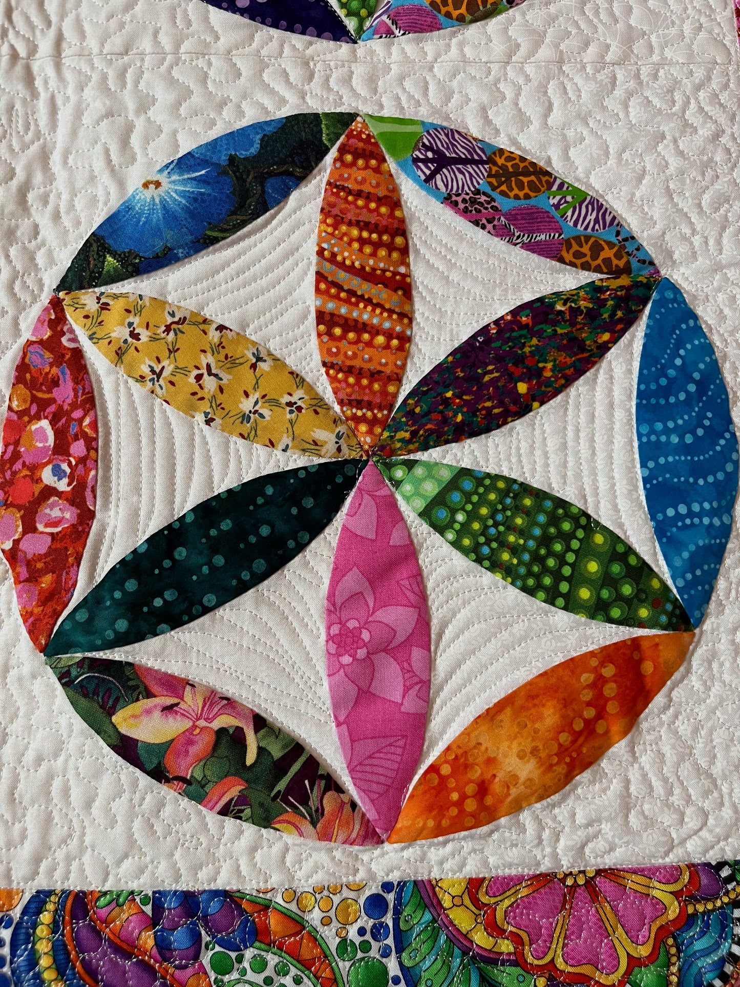 Flower Power Quilted Throw - Hand Made Appliqué - OOAK - 58" x 57"