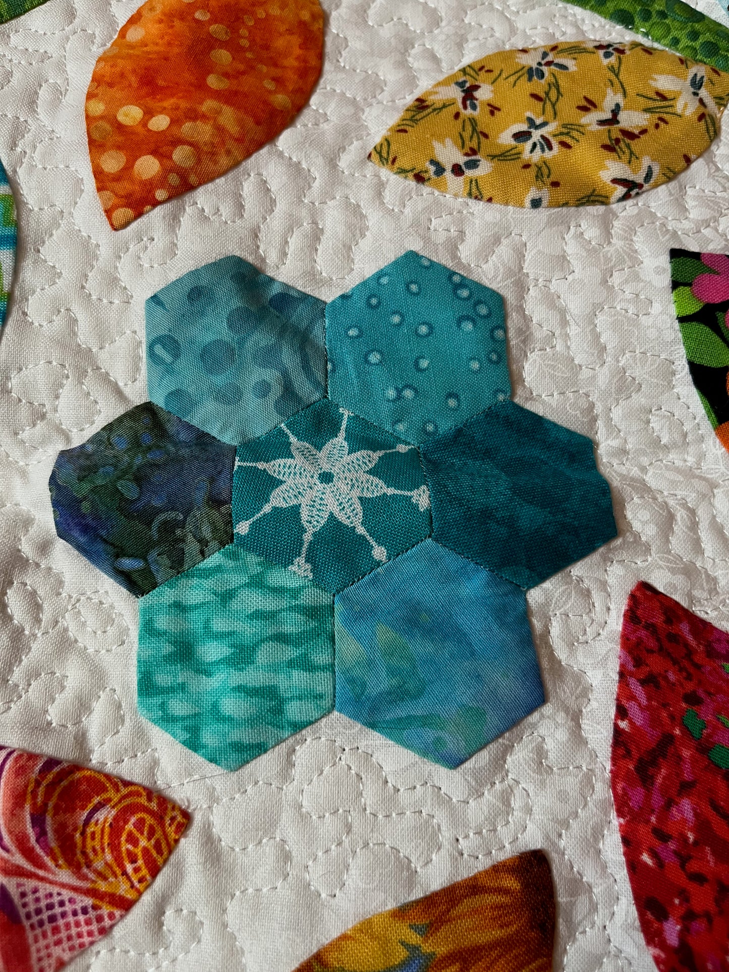 Flower Power Quilted Throw - Hand Made Appliqué - OOAK - 58" x 57"