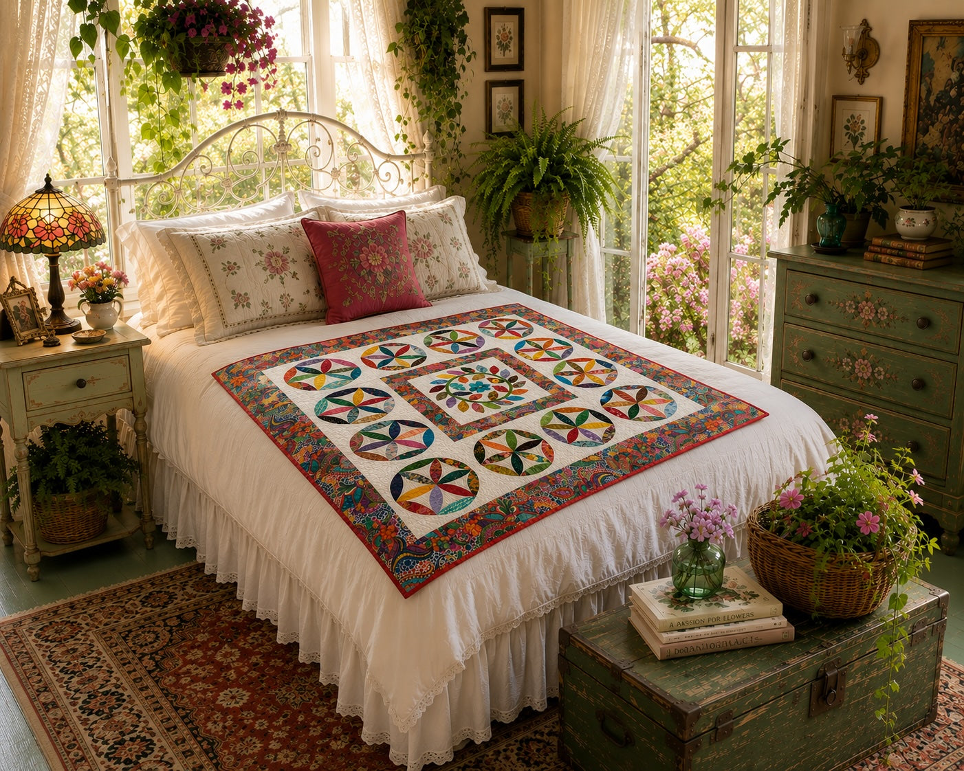 Flower Power Quilted Throw - Hand Made Appliqué - OOAK - 58" x 57"