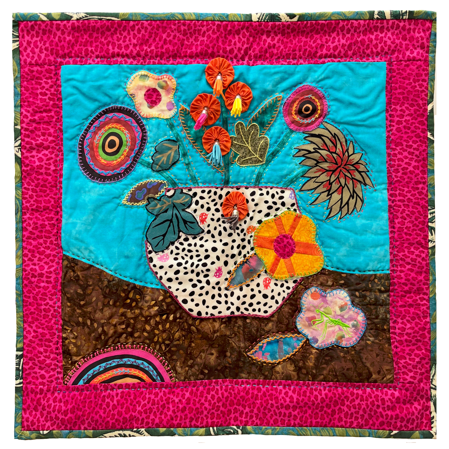 Gift of the Mantis - OOAK Quilted Wallhanging - 22x22"