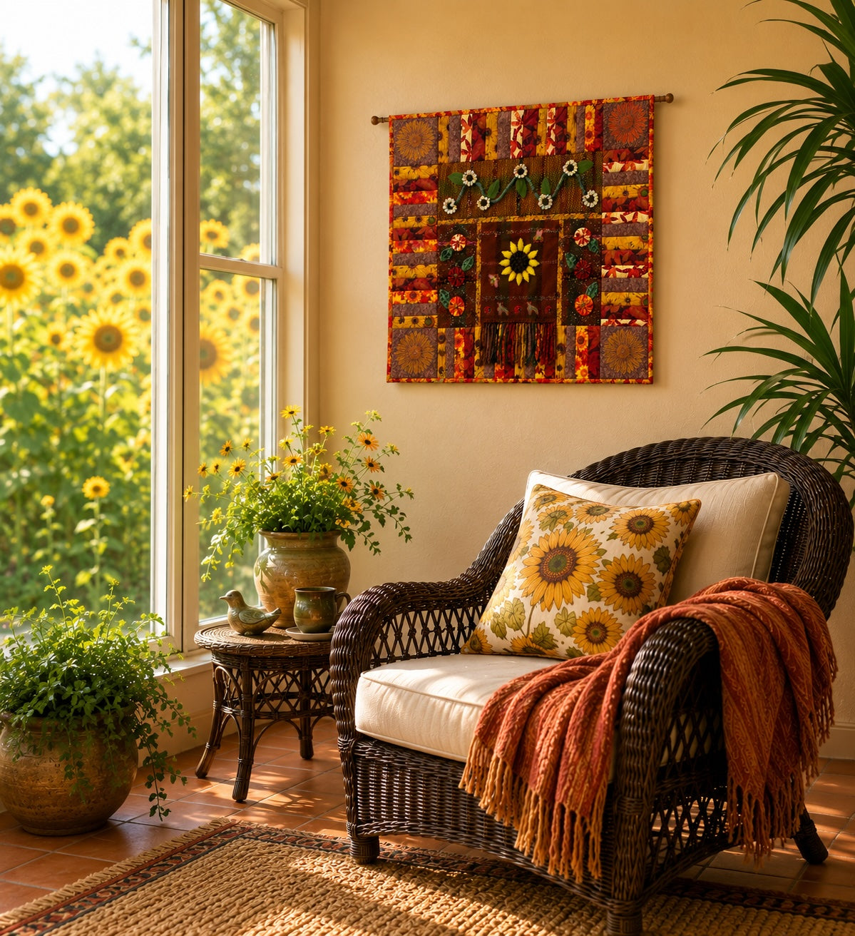 Happy Sunshine Multi-Media Wall Hanging - OOAK - 33.5 x 29.5"
