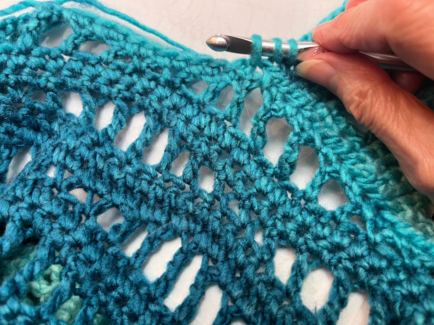 Handmade Crochet Poncho, Teal Gradient Lace. OOAK