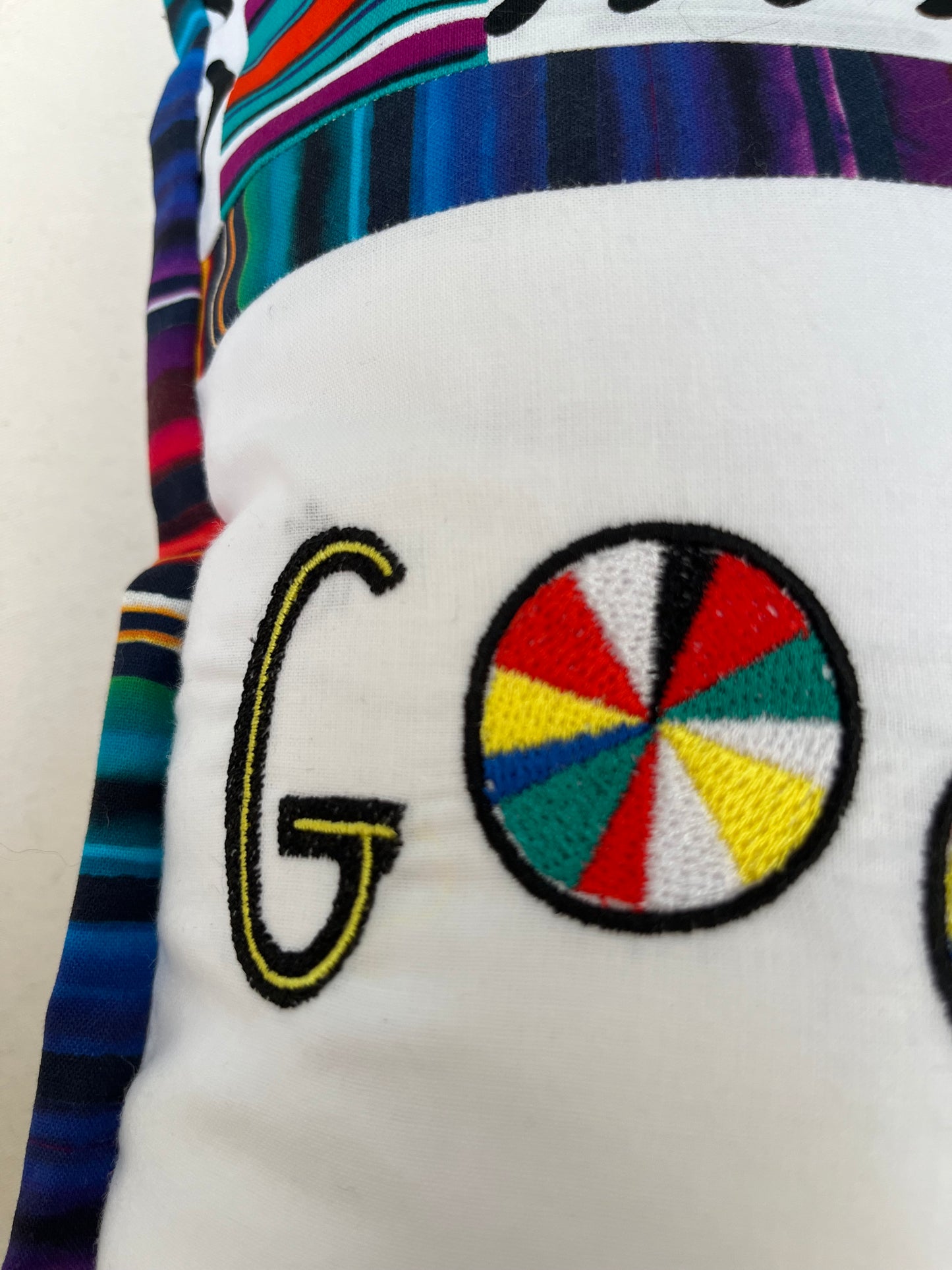 Handmade “Good Night” Pillow – African Print Embroidered Accent Cushion, Colorful Boho Decor OOAK 15 x 15"