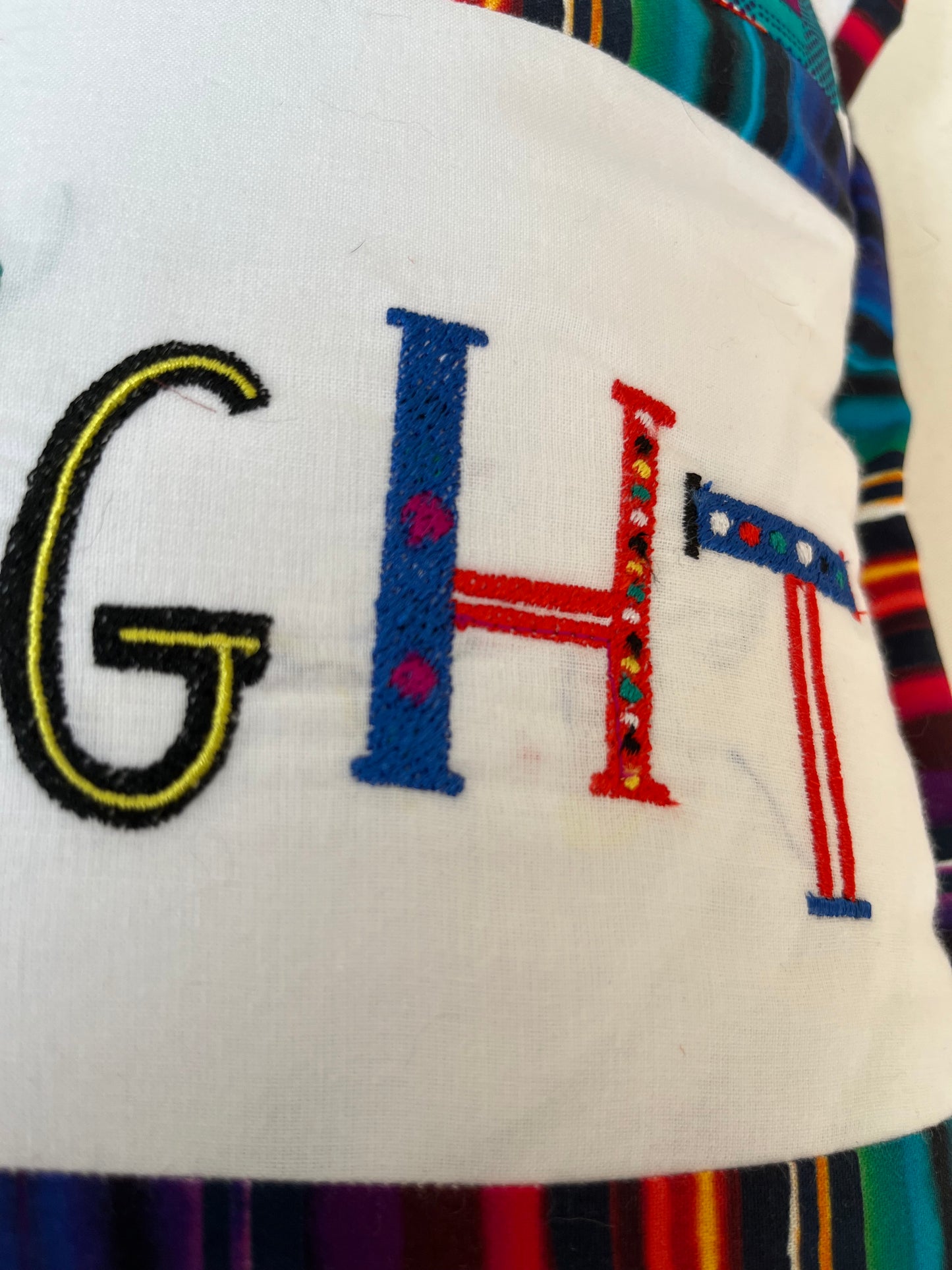 Handmade “Good Night” Pillow – African Print Embroidered Accent Cushion, Colorful Boho Decor OOAK 15 x 15"