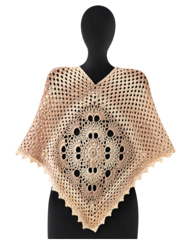 Hand Crocheted Mandala Poncho - Powder Peach - OOAK