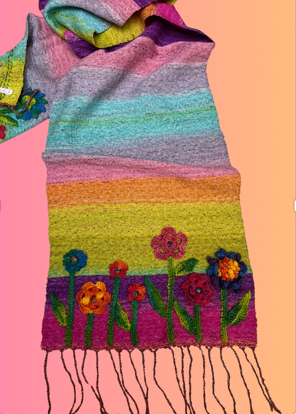 Rainbow Hand Woven Bed Runner - OOAK - 77 X 13.5"