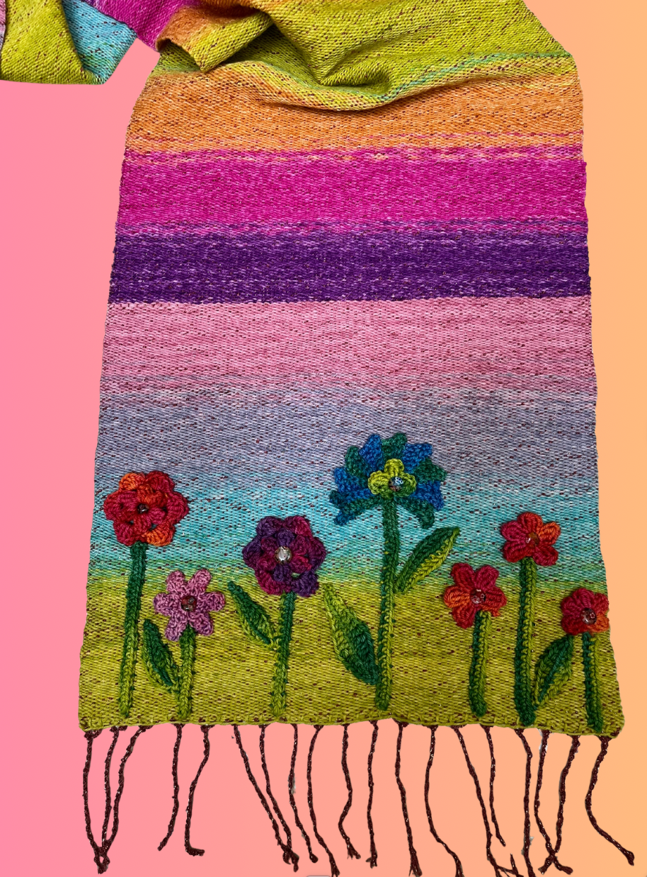 Rainbow Hand Woven Bed Runner - OOAK - 77 X 13.5"