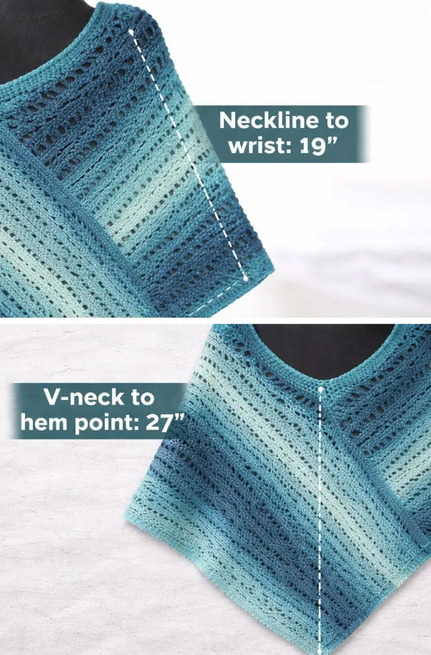 Handmade Crochet Poncho, Teal Gradient Lace. OOAK