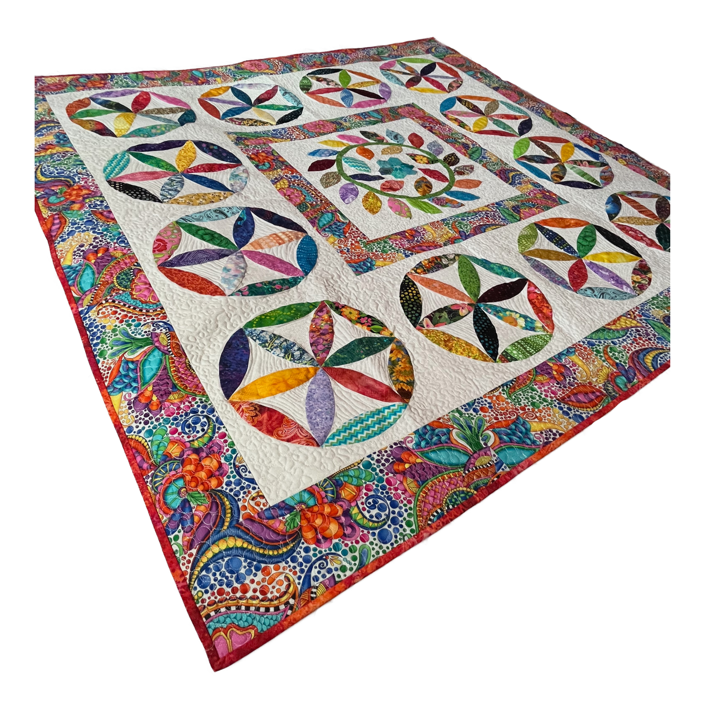 Flower Power Quilted Throw - Hand Made Appliqué - OOAK - 58" x 57"