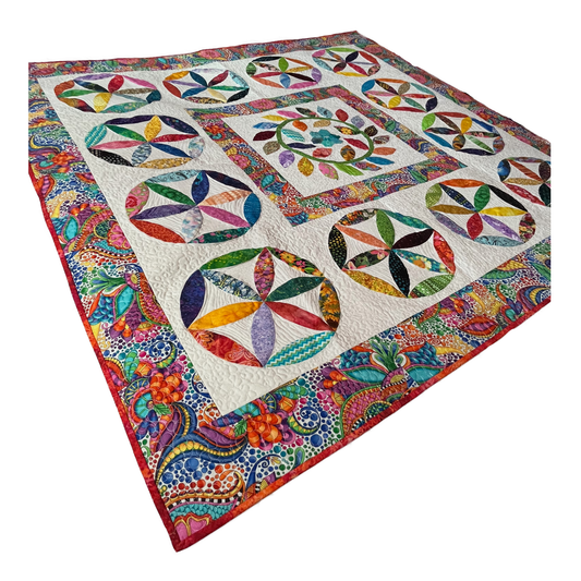 Flower Power Quilted Throw - Hand Made Appliqué - OOAK - 58" x 57"