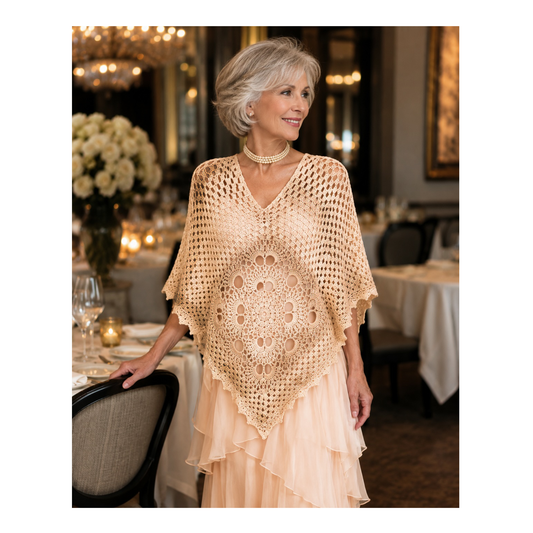 Hand Crocheted Mandala Poncho - Powder Peach - OOAK
