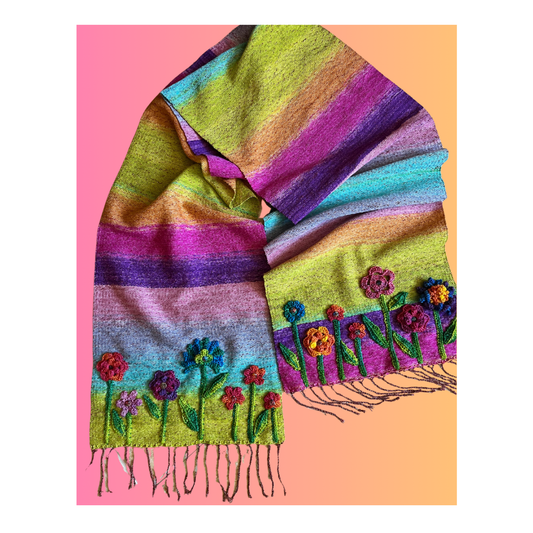 Rainbow Hand Woven Bed Runner - OOAK - 77 X 13.5"