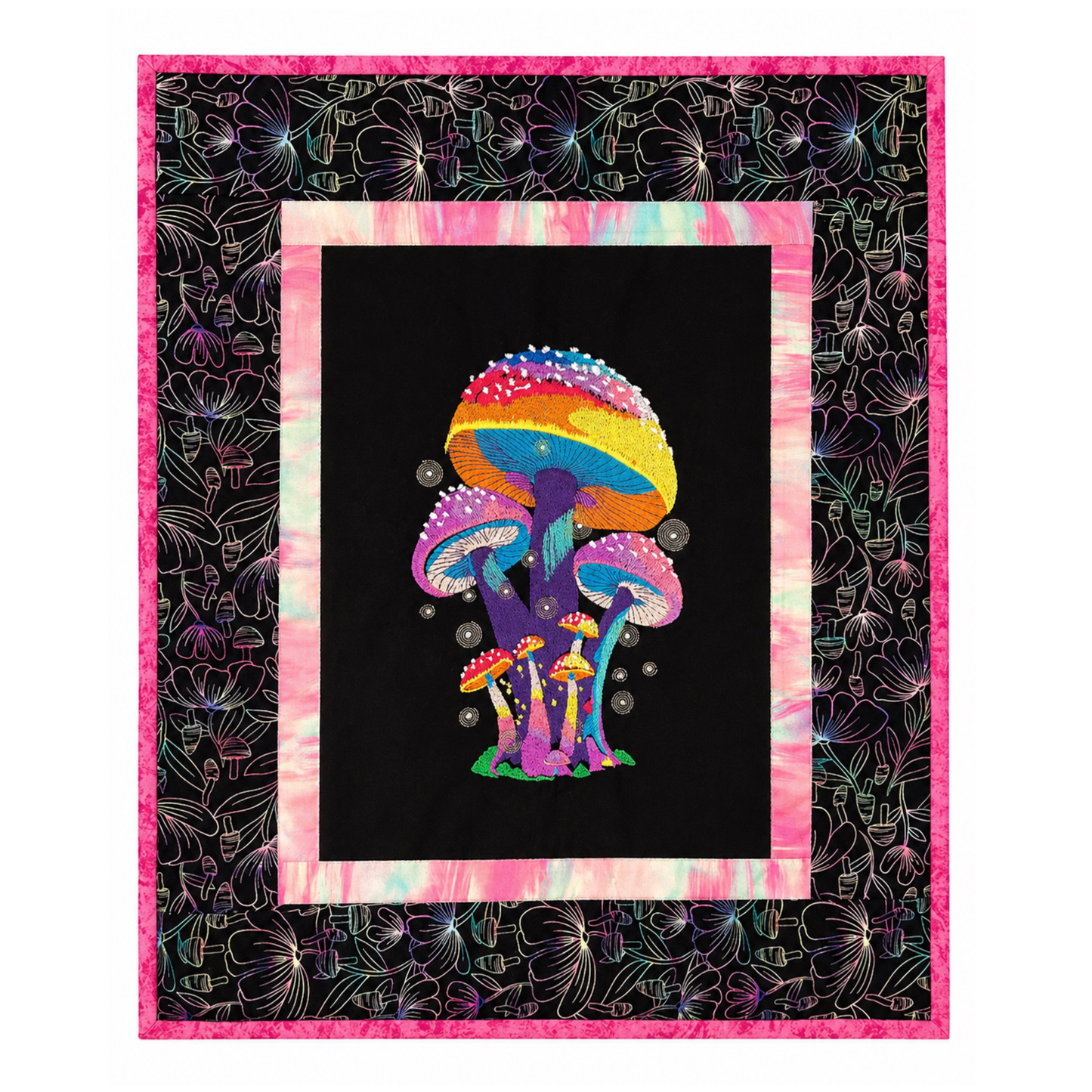 Magic Mushroom Wall Hanging – Psychedelic Fiber Art Quilt - OOAK 16.5" x 19.5"