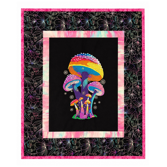 Magic Mushroom Wall Hanging – Psychedelic Fiber Art Quilt - OOAK 16.5" x 19.5"