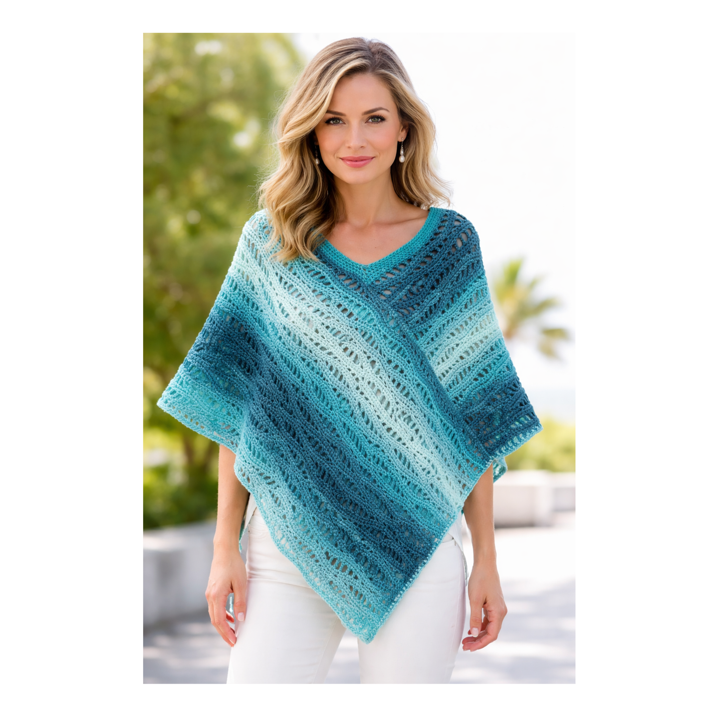 Handmade Crochet Poncho, Teal Gradient Lace. OOAK