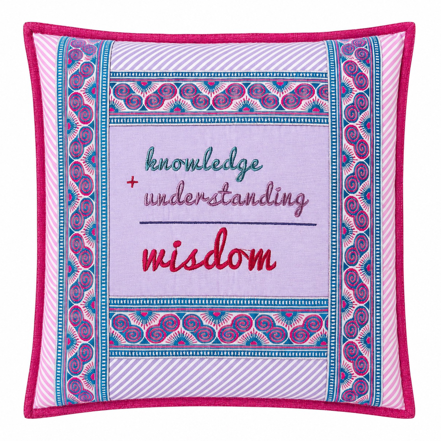 Wisdom Embroidered Pillow - OOAK Handmade - 14.5 x 14.5"