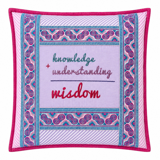 Wisdom Embroidered Pillow - OOAK Handmade - 14.5 x 14.5"