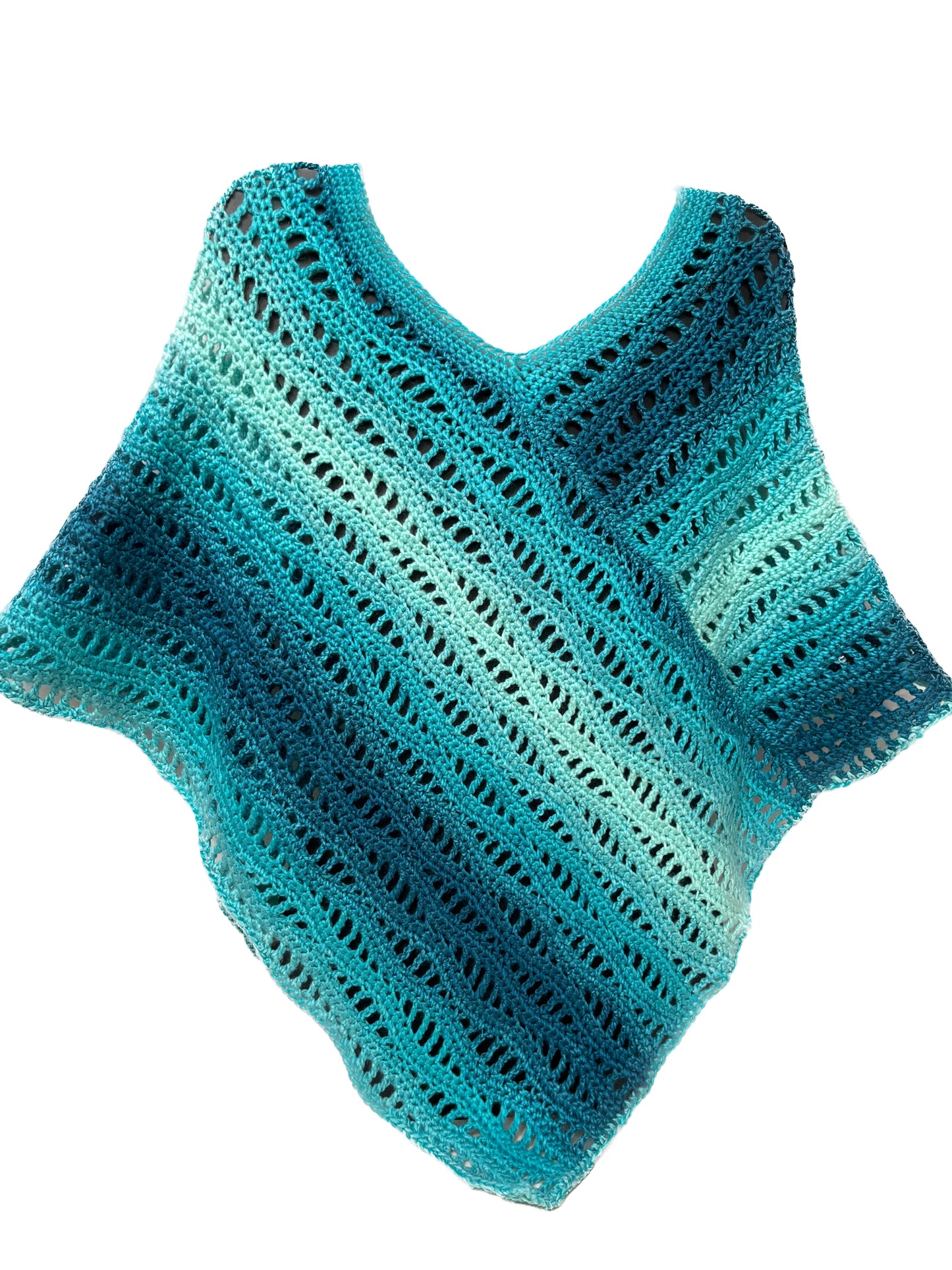 Handmade Crochet Poncho, Teal Gradient Lace. OOAK