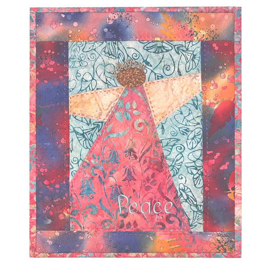 Pastel Peace Angel Wall Hanging – Handmade Textile Art, OOAK Quilt - 12 x 15.5"