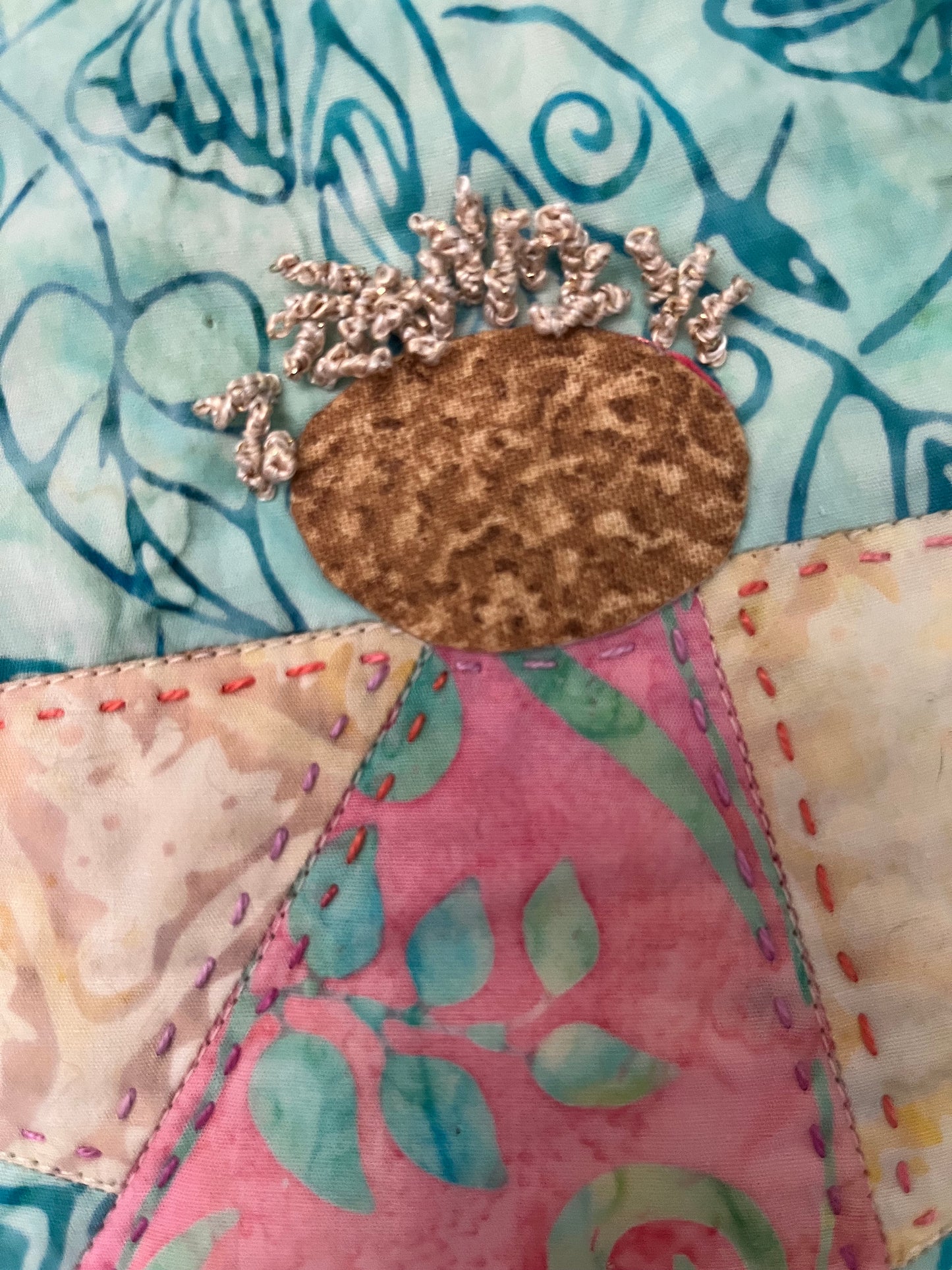 Pastel Peace Angel Wall Hanging – Handmade Textile Art, OOAK Quilt - 12 x 15.5"