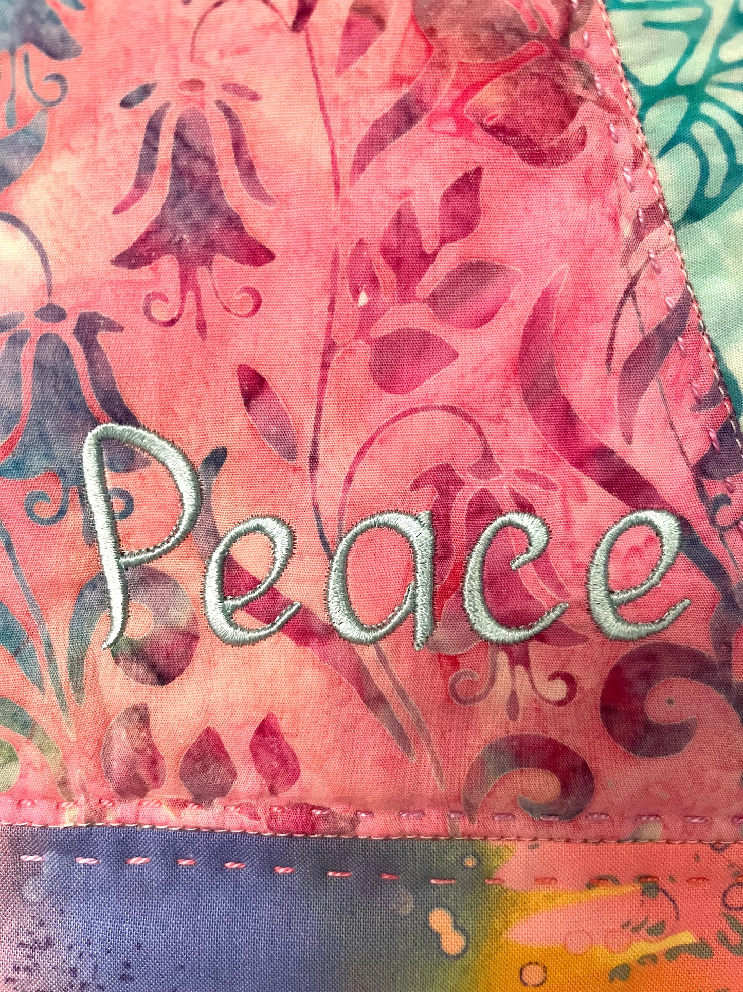 Pastel Peace Angel Wall Hanging – Handmade Textile Art, OOAK Quilt - 12 x 15.5"