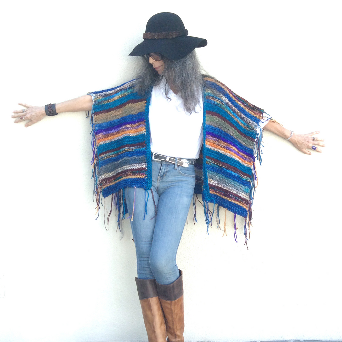 Age of Aquarius Shaman Robe OOAK Hand Knit Ruana