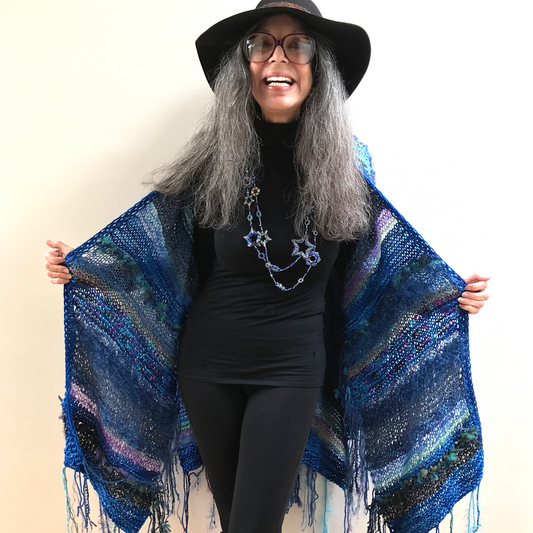 All the Blues Shaman Robe OOAK Hand Knit Ruana