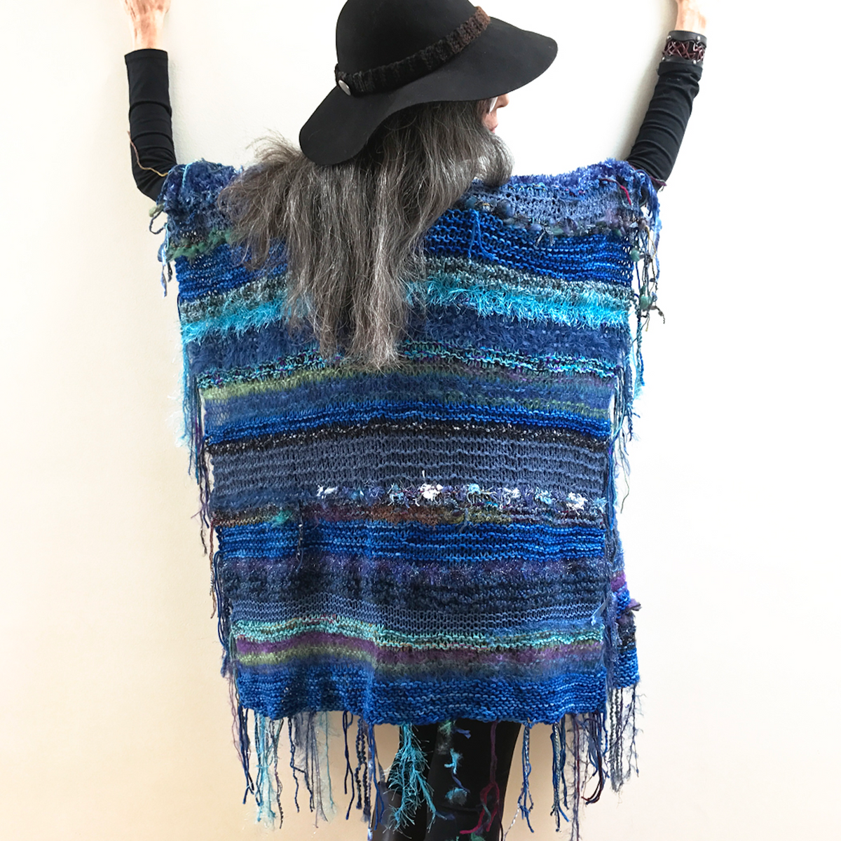 All the Blues Shaman Robe OOAK Hand Knit Ruana
