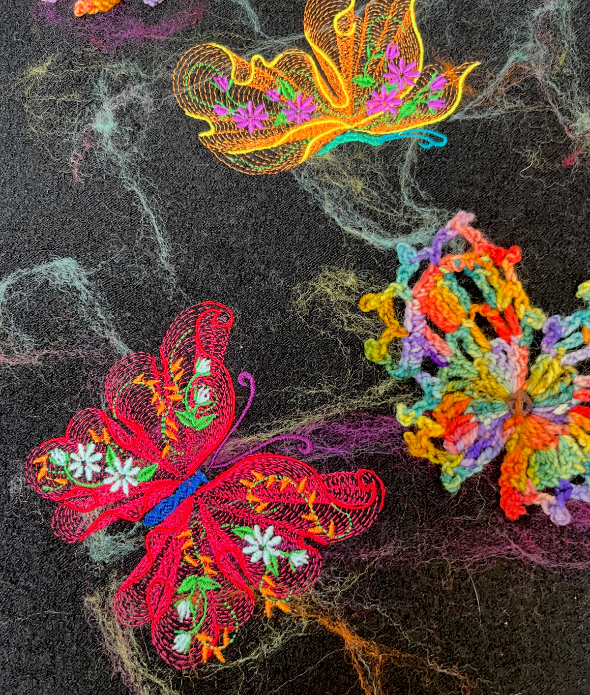 Butterfly Dreams — Black Wool Embroidered Boho Jacket, OOAK Wearable Art