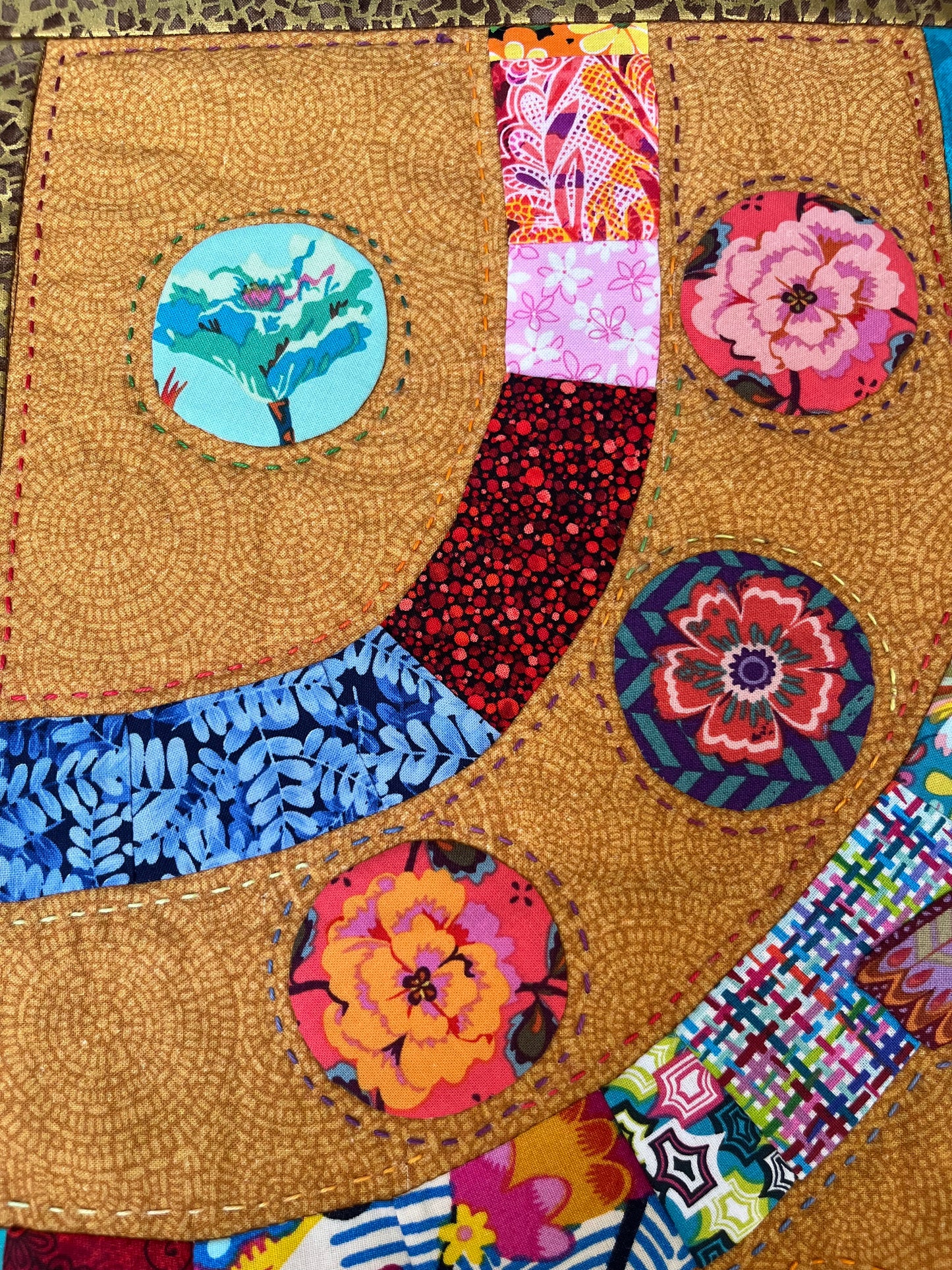 Bird in Zebra Nut Tree Quilt Wall Hanging – OOAK Fiber Art, Hand Appliqué & Quilted Original Textile Art, 29” x 42” Colorful Boho Decor