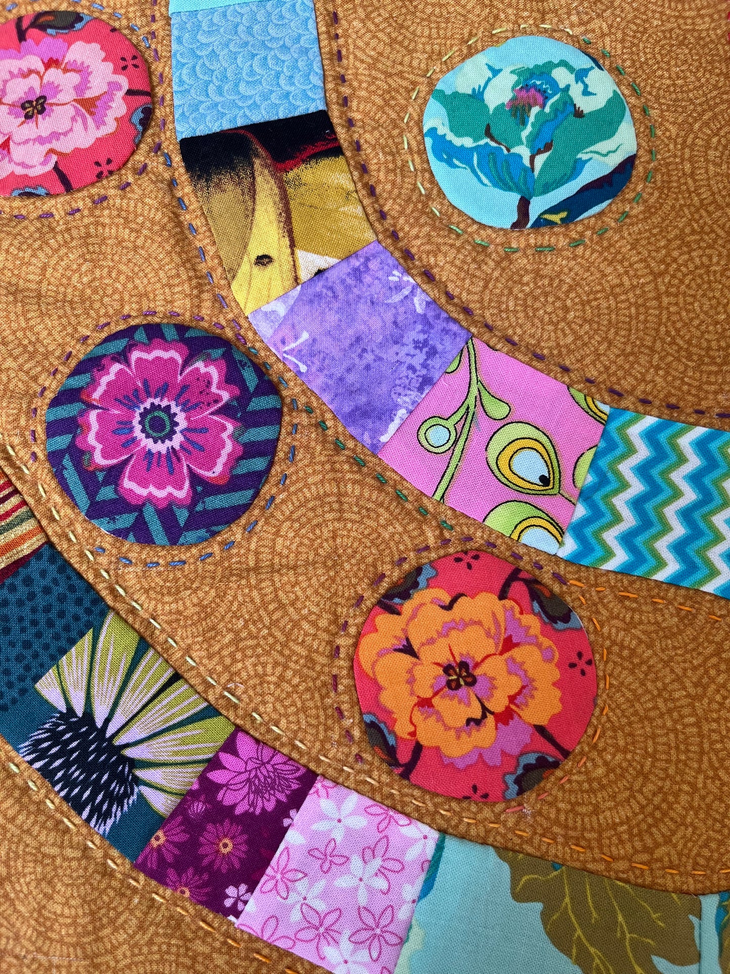 Bird in Zebra Nut Tree Quilt Wall Hanging – OOAK Fiber Art, Hand Appliqué & Quilted Original Textile Art, 29” x 42” Colorful Boho Decor