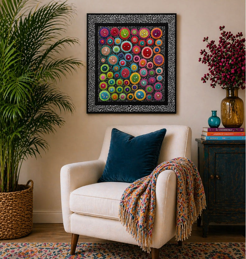 All the Colors of My Mind, OOAK Fiber Art Wall Hanging 22.75 x 24"