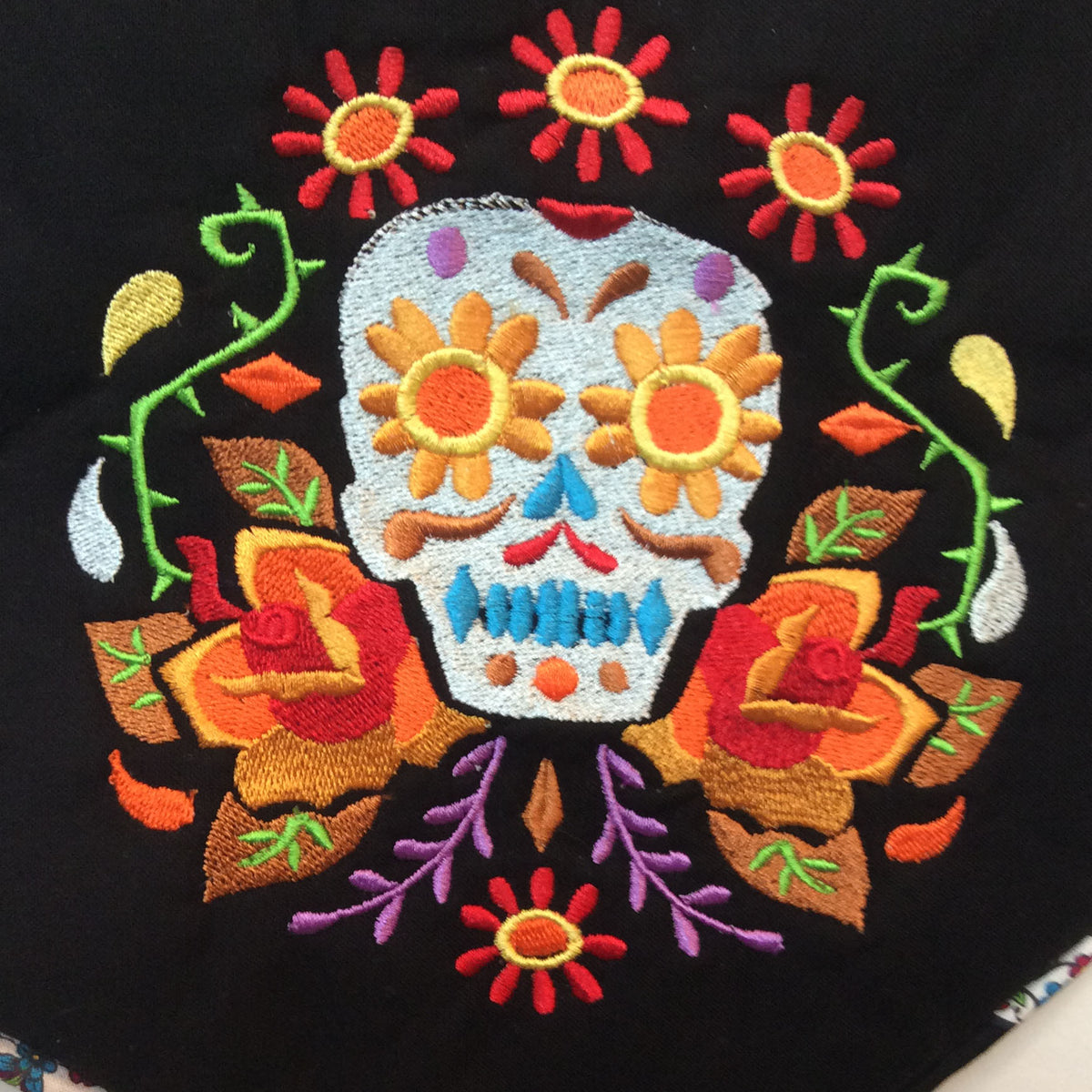 Day of the Dead Sugar Skull Embroidered Boho Purse with Tassel