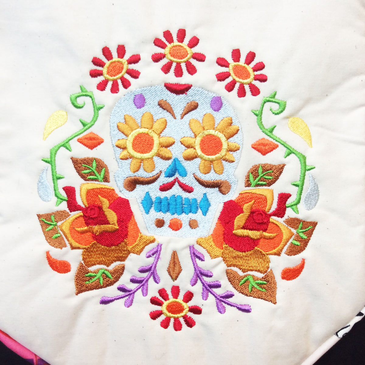 Day of the Dead Sugar Skull Embroidered Boho Purse with Tassel