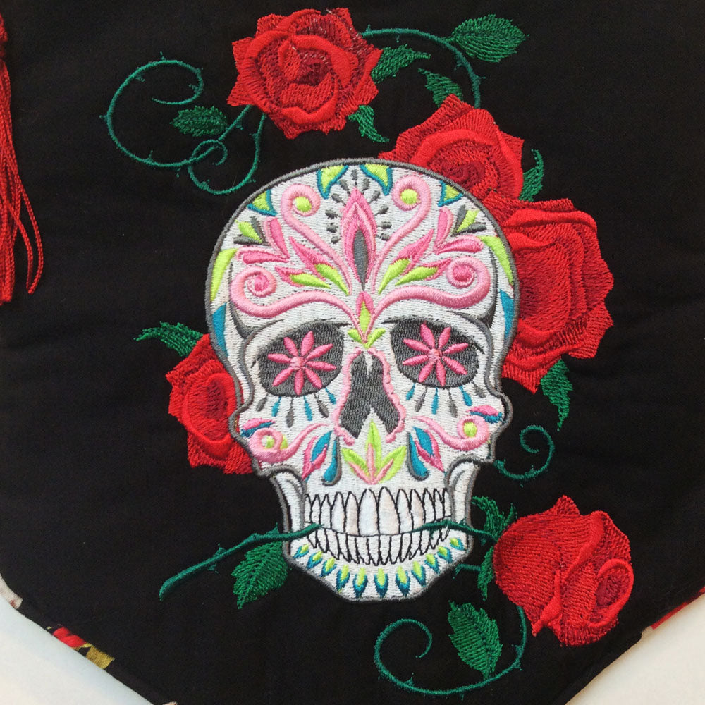 Day of the Dead Sugar Skull Embroidered Boho Purse with Tassel