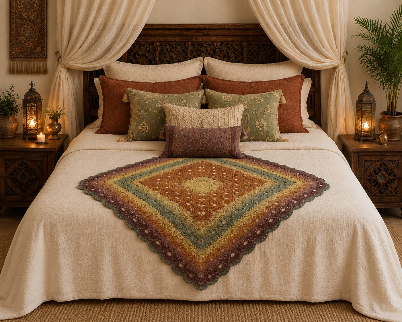 Marrakech Mandala Coverlet - Handmade Crochet OOAK - 52" x 52"
