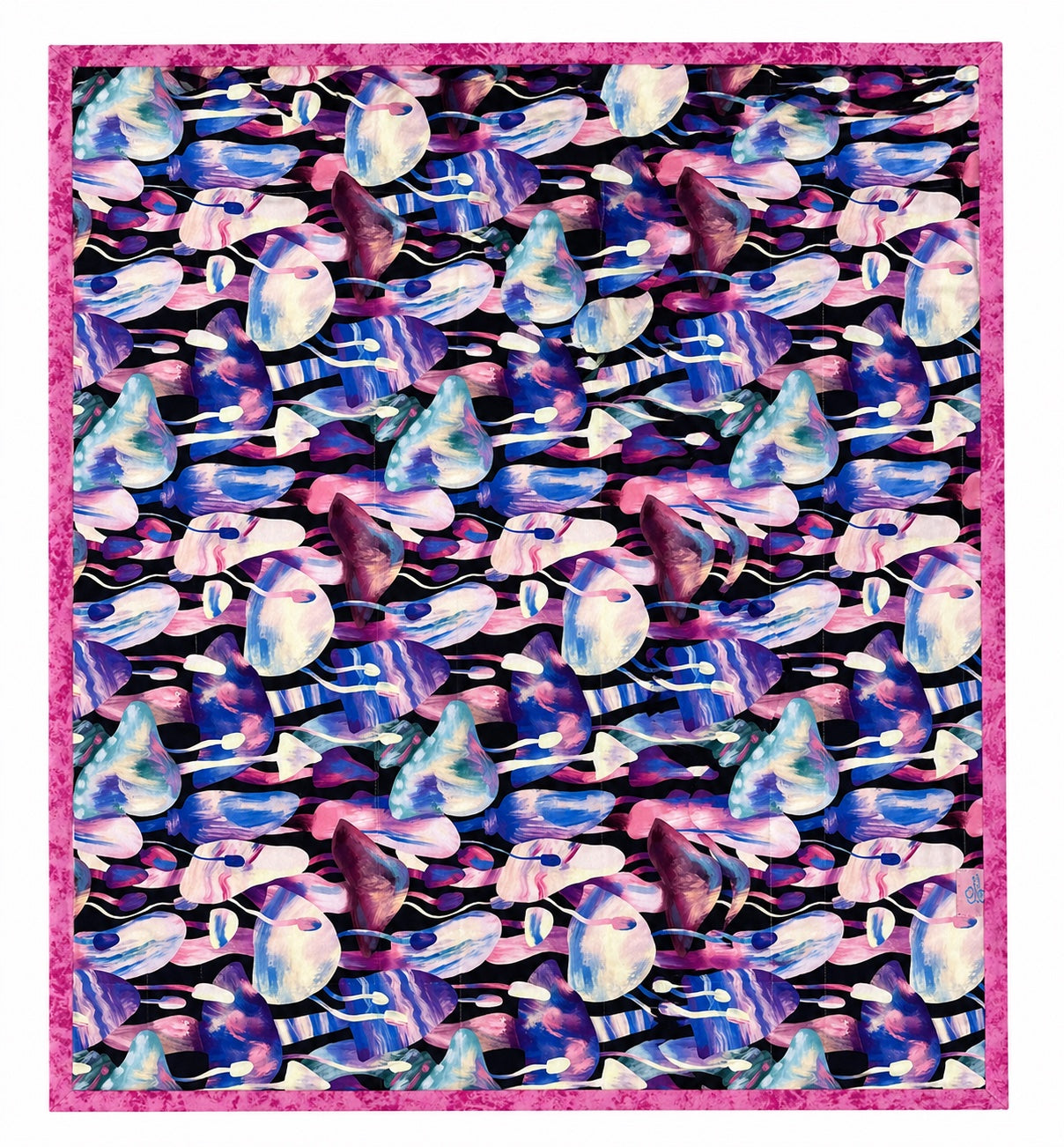 Magic Mushroom Wall Hanging – Psychedelic Fiber Art Quilt - OOAK 16.5" x 19.5"