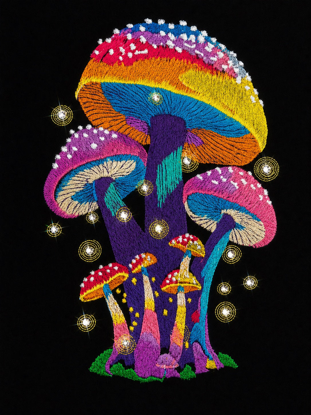 Magic Mushroom Wall Hanging – Psychedelic Fiber Art Quilt - OOAK 16.5" x 19.5"