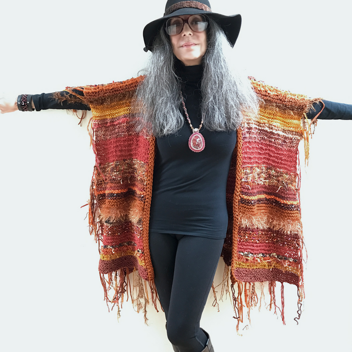 Burning Embers Shaman Robe OOAK Hand Knit Ruana