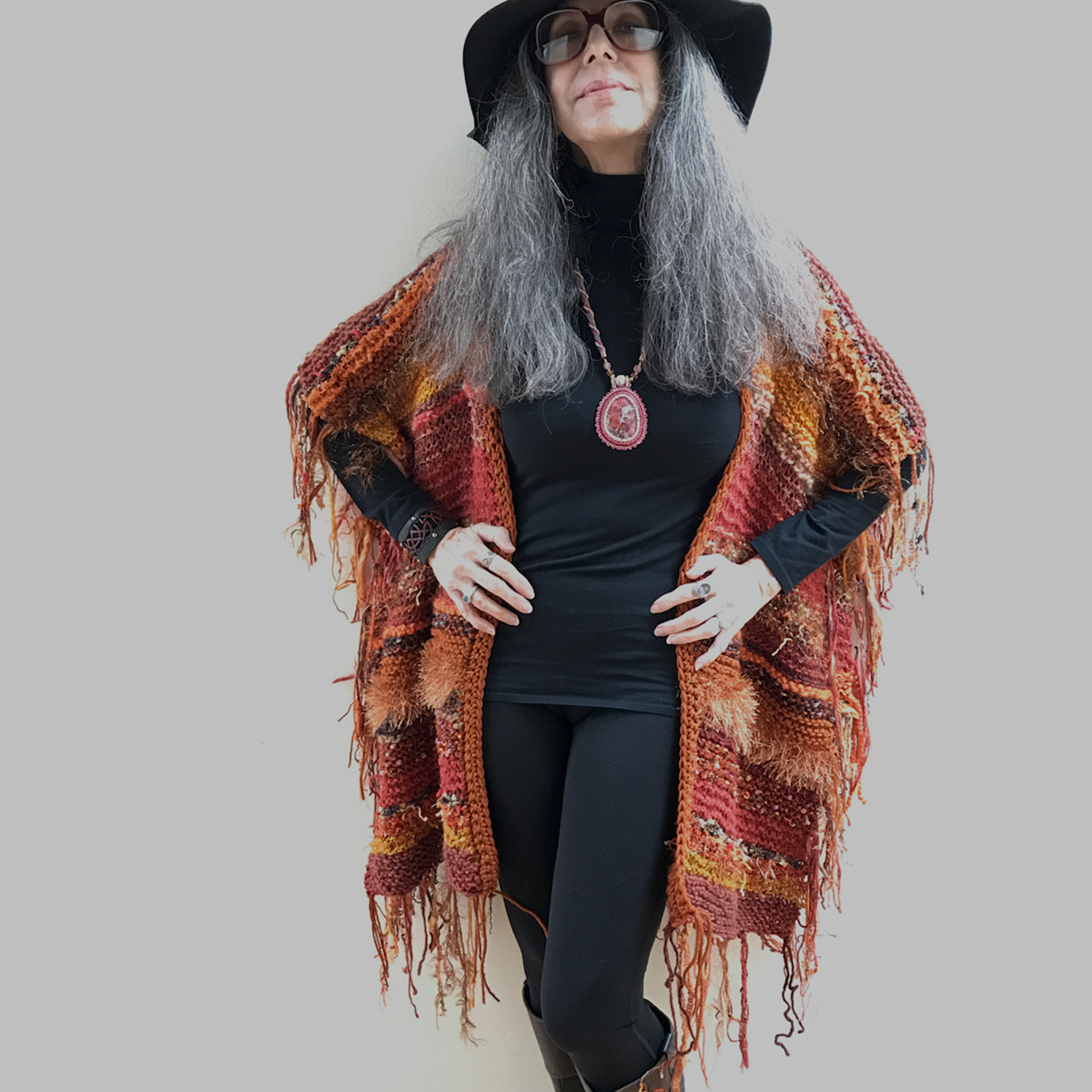 Burning Embers Shaman Robe OOAK Hand Knit Ruana