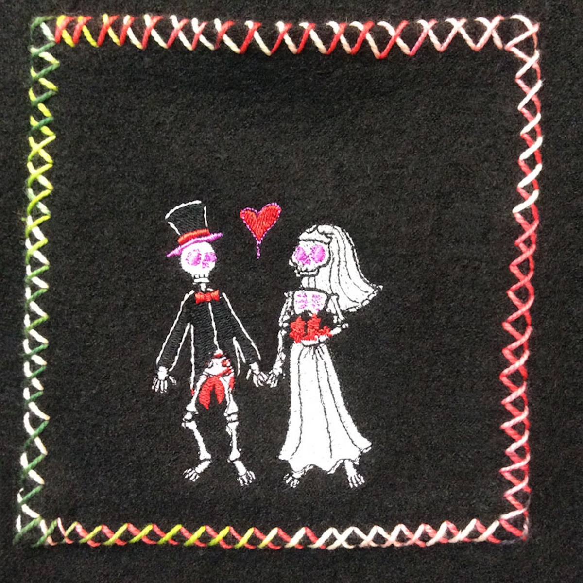 Day of the Dead— Black Wool Embroidered Boho Jacket, OOAK Wearable Art