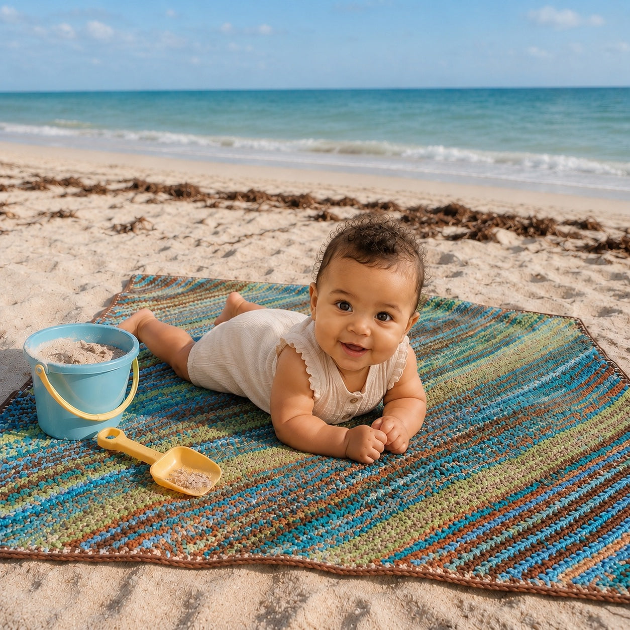 Sand and Sea Crochet Blanket – OOAK Handmade Throw – 40 x 40"