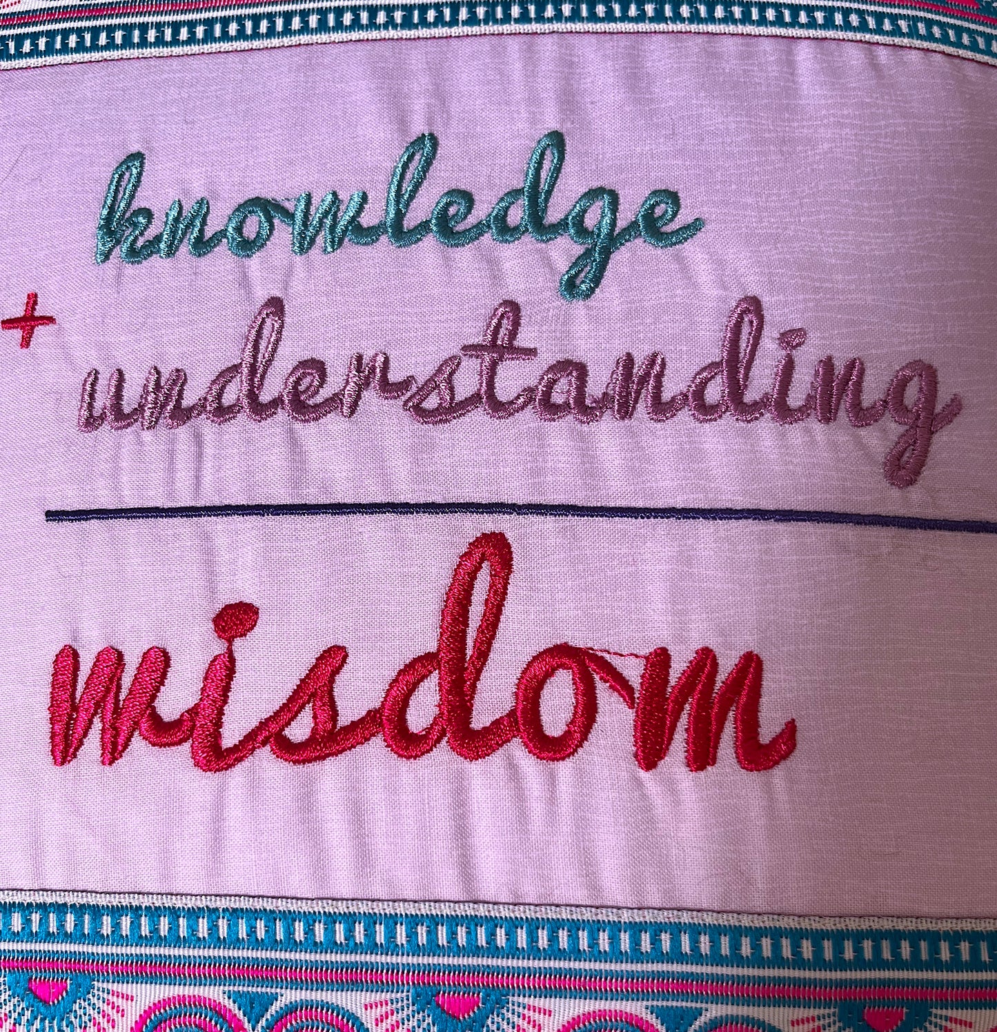 Wisdom Embroidered Pillow - OOAK Handmade - 14.5 x 14.5"